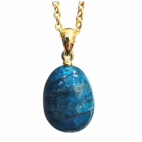 Pendentif Apatite Bleue avec Chaîne Acier Plaquée Or 44 cm
