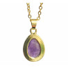 Pendentif Améthyste Sertie sur Chaîne Acier Plaquée or 44 cm