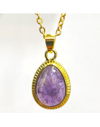 Pendentif Améthyste Sertie sur Chaîne Acier Plaquée or 44 cm