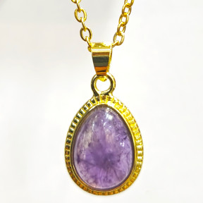 Pendentif Améthyste Sertie sur Chaîne Acier Plaquée or 44 cm