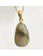 Pendentif Labradorite avec Chaîne Acier Plaquée or 40 + 6 cm