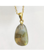 Pendentif Labradorite avec Chaîne Acier Plaquée or 40 + 6 cm