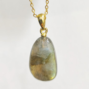 Pendentif Labradorite avec Chaîne Acier Plaquée or 40 + 6 cm