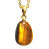 Pendentif Œil de Tigre Pierre Roulée 2 cm avec Chaîne Plaquée Or 45 cm