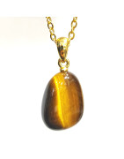 Pendentif Œil de Tigre Pierre Roulée 2 cm avec Chaîne Plaquée Or 45 cm