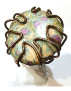 Bague Rubis Fuschite Pierre Ovale 3.5 cm Laiton Taille 57