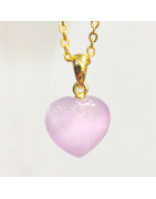 Pendentif Kunzite Cœur avec Chaîne Acier Plaquée Or 44 cm