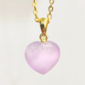 Pendentif Kunzite Cœur avec Chaîne Acier Plaquée Or 44 cm