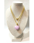 Pendentif Kunzite Cœur avec Chaîne Acier Plaquée Or 44 cm