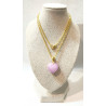 Pendentif Kunzite Cœur avec Chaîne Acier Plaquée Or 44 cm