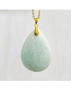 Pendentif Amazonite Goutte 5 cm avec Chaîne Plaquée or 45 cm