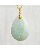 Pendentif Amazonite Goutte 5 cm avec Chaîne Plaquée or 45 cm