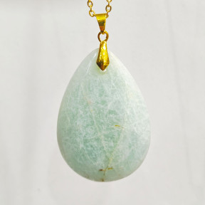 Pendentif Amazonite Goutte 5 cm avec Chaîne Plaquée or 45 cm