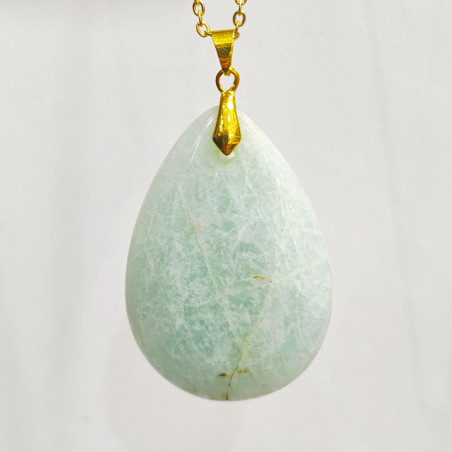Pendentif Amazonite Goutte 5 cm avec Chaîne Plaquée or 45 cm