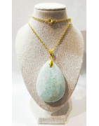Pendentif Amazonite Goutte 5 cm avec Chaîne Plaquée or 45 cm