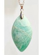Pendentif Amazonite Navette 5 cm avec Chaîne Acier inox 40 + 4 cm