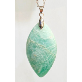 Pendentif Amazonite Navette 5 cm avec Chaîne Acier inox 40 + 4 cm