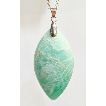 Pendentif Amazonite Navette 5 cm avec Chaîne Acier inox 40 + 4 cm