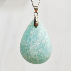 Pendentif Amazonite Goutte 5 cm sur Chaîne Acier Inox 42 + 5 cm