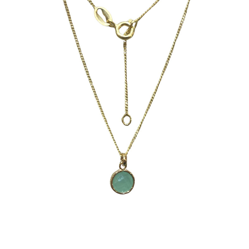 Pendentif Amazonite Rond Facetté avec Chaîne 45cm Plaqué Or
