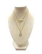 Pendentif Amazonite Rond Facetté avec Chaîne 45cm Plaqué Or