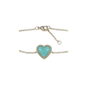 Bracelet Amazonite Cœur 18cm Plaqué Or