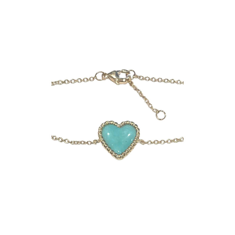 Bracelet Amazonite Cœur 18cm Plaqué Or
