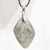 Pendentif Labradorite Grise Reflets Dorés Cuivrés Navette sur Cordon Simili Noir 44 + 5 cm