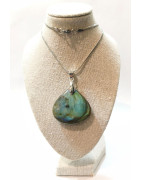 Pendentif Labradorite Goutte Evasée avec Chaîne Acier inox 44 cm