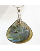 Pendentif Labradorite Goutte Evasée avec Chaîne Acier inox 44 cm