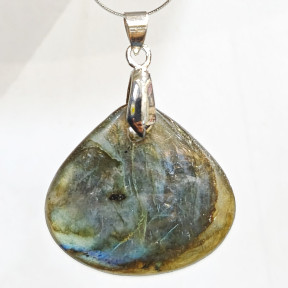 Pendentif Labradorite Goutte Evasée avec Chaîne Acier inox 44 cm