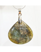 Pendentif Labradorite Goutte Evasée avec Chaîne Acier inox 44 cm