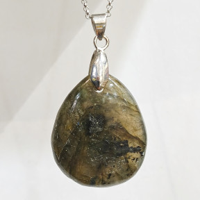 Pendentif Labradorite Goutte 3 cm avec Chaîne Acier Inox 40 + 5 cm