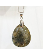 Pendentif Labradorite Goutte 3 cm avec Chaîne Acier Inox 40 + 5 cm