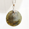 Pendentif Labradorite Rond Diamètre 3 cm sur Chaîne Acier Inox  36 + 6 cm