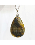 Pendentif Labradorite Goutte 5 cm avec Chaîne Acier Inox 44 + 7 cm