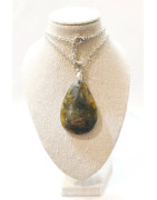 Pendentif Labradorite Goutte 5 cm avec Chaîne Acier Inox 44 + 7 cm
