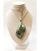 Pendentif Labradorite Rectangle 5 cm sur Chaîne Acier Inox 40 + 7 cm