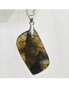 Pendentif Labradorite Rectangle 5 cm sur Chaîne Acier Inox 40 + 7 cm