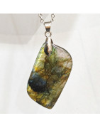 Pendentif Labradorite Rectangle 5 cm sur Chaîne Acier Inox 40 + 7 cm