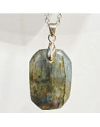 Pendentif Labradorite Rectangle 3 cm sur Chaîne Acier Inox 40 + 7 cm