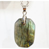 Pendentif Labradorite Rectangle 3 cm sur Chaîne Acier Inox 40 + 7 cm