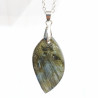 Pendentif Labradorite Pierre Roulée 4 cm " Plume" sur Chaîne Acier Inox  40 + 6 cm