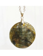 Pendentif Labradorite Pierre Roulée Ronde Diamètre 3 cm sur Chaîne Acier Inox 42 + 6 cm