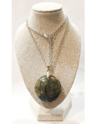Pendentif Labradorite Pierre Roulée Ronde Diamètre 3 cm sur Chaîne Acier Inox 42 + 6 cm