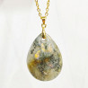 Pendentif Labradorite Grise Reflets Or Goutte 3 cm avec Chaîne Plaquée or 45 cm