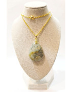 Pendentif Labradorite Grise Reflets Or Goutte 3 cm avec Chaîne Plaquée or 45 cm