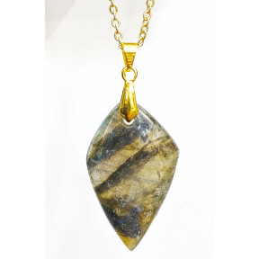 Pendentif Labradorite Pointe de Silex 4 cm avec Chaîne Plaquée Or 45 cm