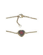 Bracelet Grenat Cœur 18cm Plaqué Or