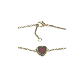 Bracelet Grenat Cœur 18cm Plaqué Or